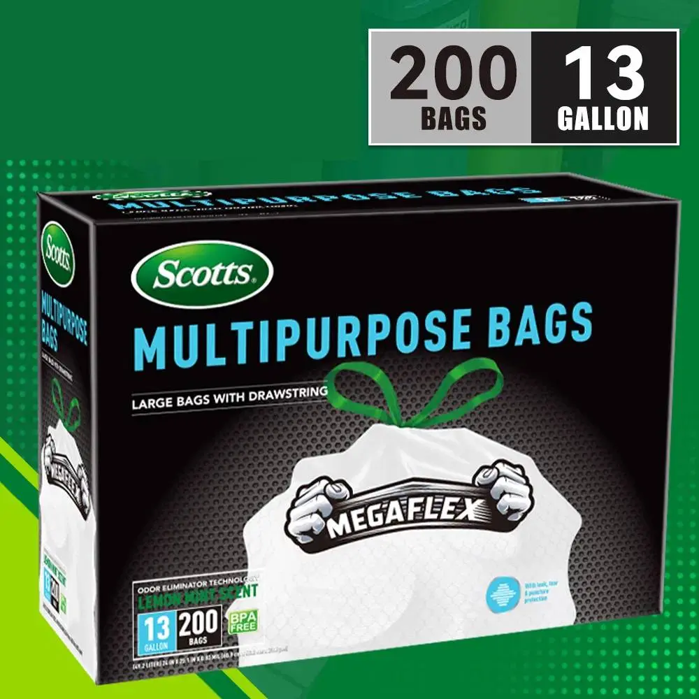 200-Count 13 Gal Boxed Disposable Trash Bags, Non-Tear Puncture-Resistant, Lemon-Scented Deodorizing Kitchen Drawstring Household Plastic Bags Expansive Strong Aroma, Garage, Citrus Leak-Resistant Lavender Garbage