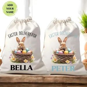 Personalized Easter Bunny Bag, Custom Name Sack, Kids Easter Basket, Easter Egg Hunt Bag, Baby's First Easter, Easter Gift Basket