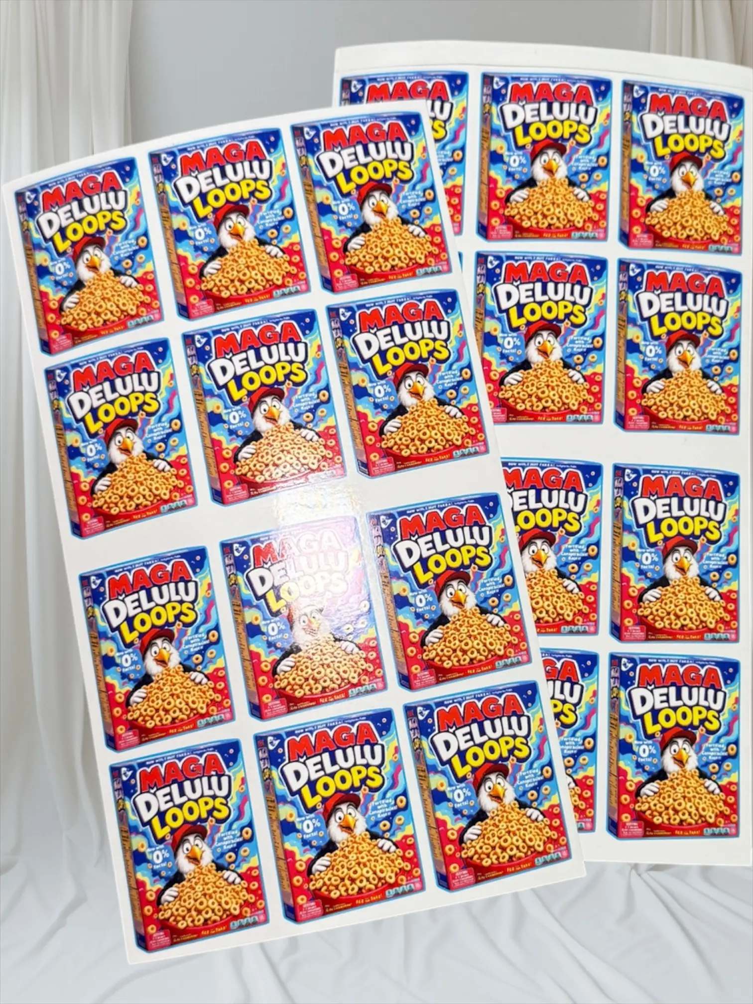 Funny Political Stickers – Hat Sticker Sheet, MAGA Delulu Loops Cereal Sheet, Girl Hold My Earrings Baddie Liberty Sheet – 1 Pack or 2 Pack