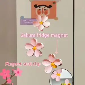 Magnetic Cherry Blossom Bag Clip, Food Sealing Clip for Snacks, Bread, Pet Food, Refrigerator Organization, Kitchen Decor Gift
