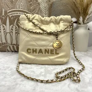 Pre-owned CHANEL Champagne Gold 22 Bag Garbage Bag Bucket bag