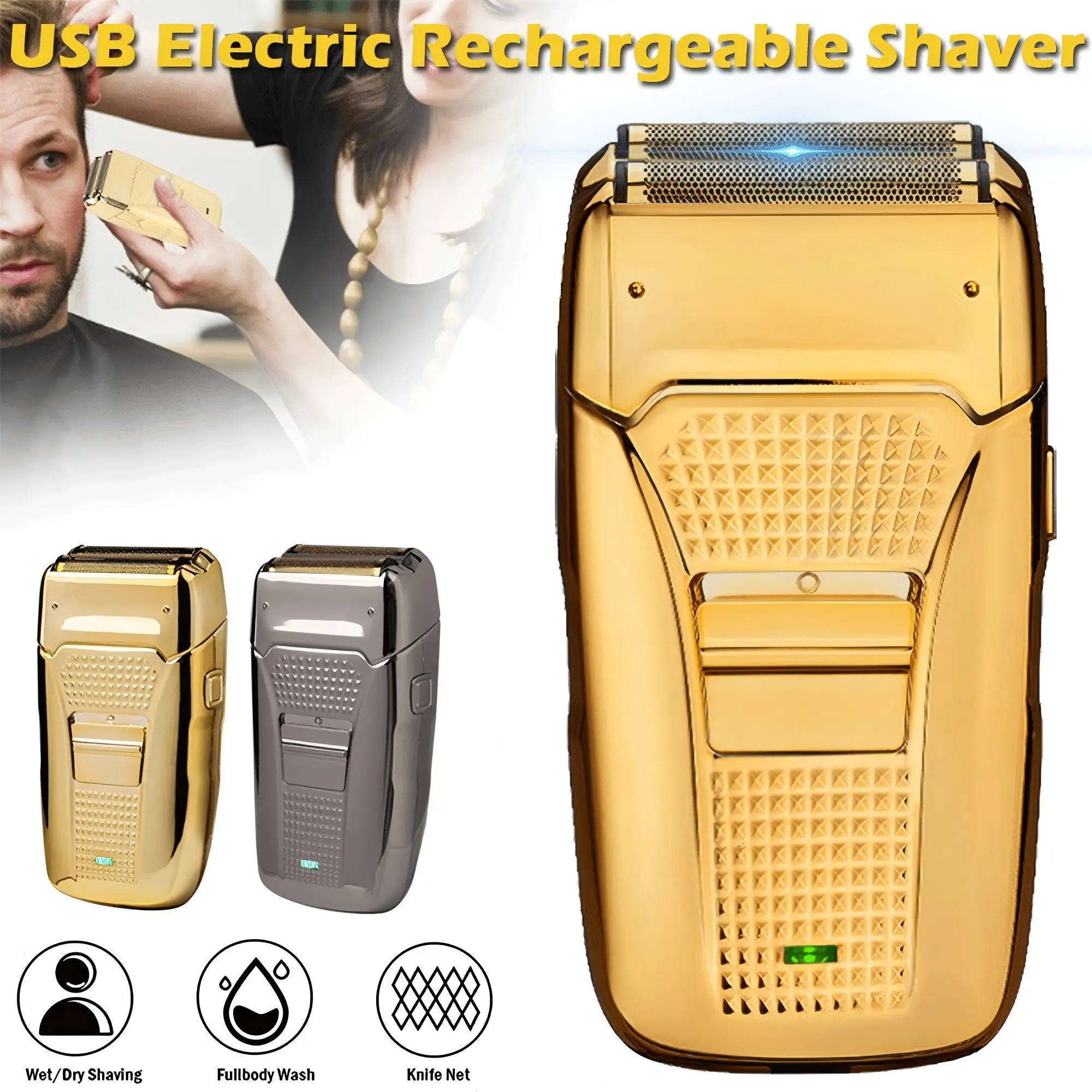 Electric Beard Shaver Razor Cordless USB Rechargeable 4D Twin Blade Reciprocating Blade Head Foil Shaver Beard Trimmer Shaving Machine shaver For men
