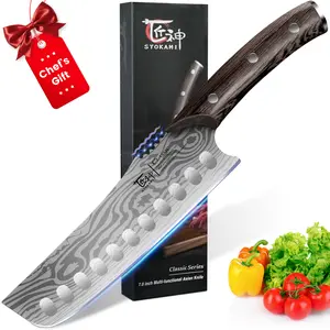 【TikTokShopSpringGlowUp】SYOKAMI 7.2 Inch Nakiri Chef Knife, Japanese Style Vegetable kitchen Knife, Razor Sharp for Precision Cutting, Damascus Pattern, Ergonomic Full Tang Wooden Handle, Valentines Day, Cooking & Mother's Day Gifts