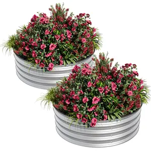 Galvanized Raised Garden Bed  Rust & Corrosion Resistant, 2 x 1ft Round Metal Planter Box with Safe Rubber Edge, Open Bottom, Easy Assembly Ideal for Vegetables, Fruit, Flowers – 1 Piece Set, Silver