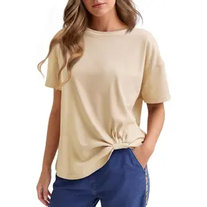 Cicy Bell Womens Summer Short Sleeve Tops Casual Crew Neck T-Shirts Loose Fit Twist Front Basic Tees