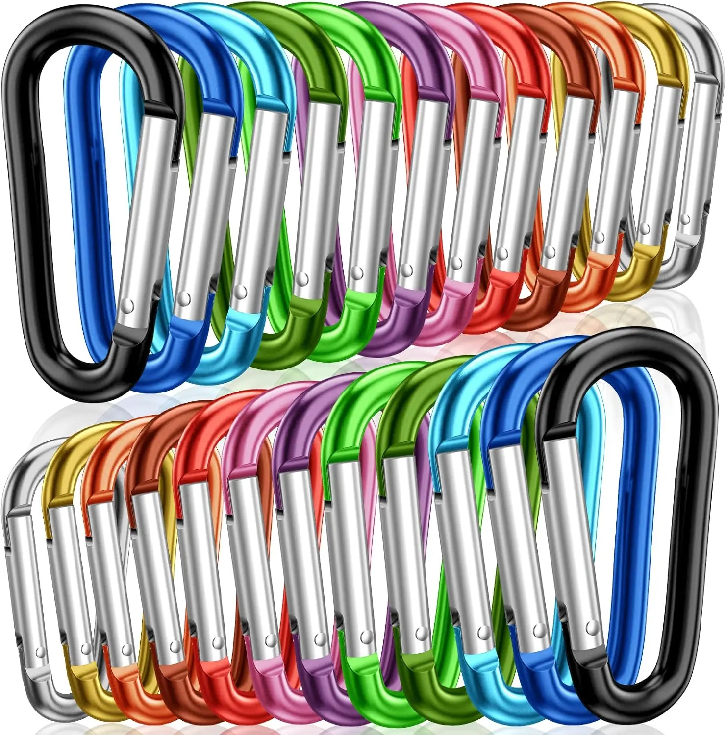 2" Aluminum D Ring Carabiners Clip D Shape Spring Loaded Gate Small  Carabiner Clip Set Outdoor Camping Mini Lock Snap Hooks Spring Link Key Chain Durable Improved 24 count