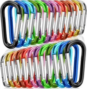 2" Aluminum D Ring Carabiners Clip D Shape Spring Loaded Gate Small  Carabiner Clip Set Outdoor Camping Mini Lock Snap Hooks Spring Link Key Chain Durable Improved 24 count