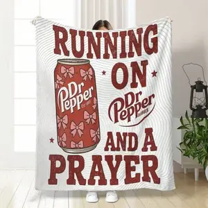 Dr Pepper Vintage Bow Tie Plaid Blanket, Lightweight Home Decor, Perfect for Friends & Family, Couch, Bedroom, Living Room, Travel, Camping, Slogan Print Blanket