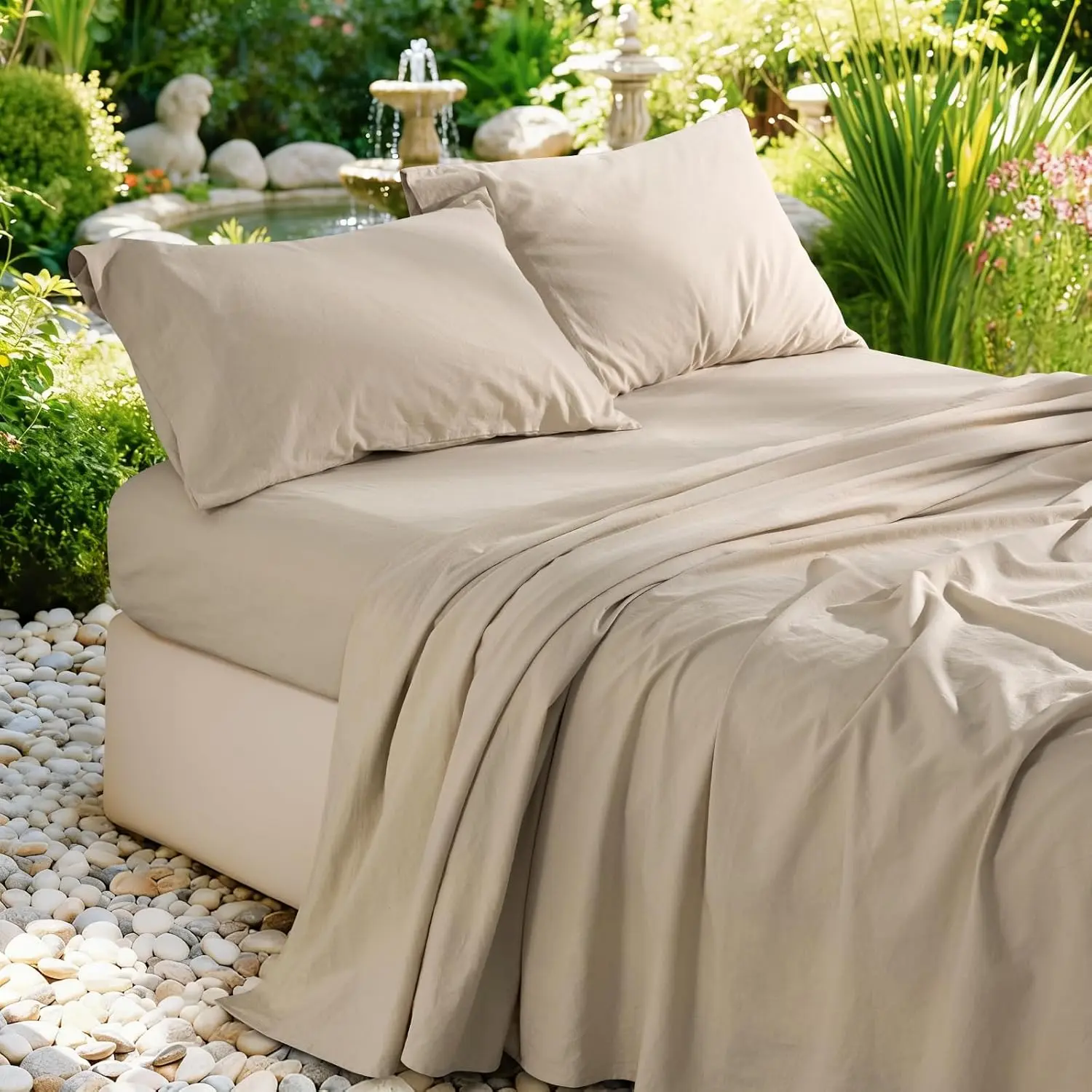 100% French Pure Linen Sheets Queen Size, Breathable,Soft | Durable Pure Linen Sheets,Anti-Tear Linen Bed Sheets,Moisture Wicking,16 Inch Deep Pocket - 4 Pc,Linen RTHX92N