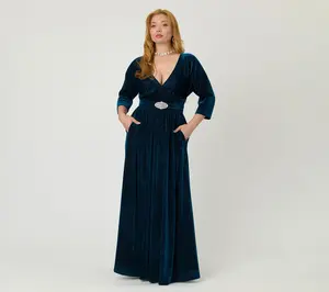 Unique Vintage Teal Velvet Batwing Sleeve Maxi Dress