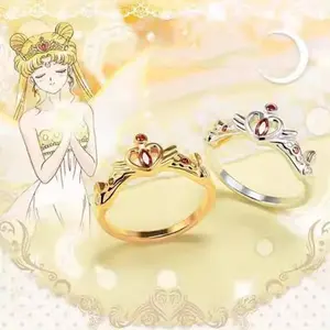 Anime Sailor Moon Queen Serenity Cosplay Ring Unisex Sweet Adjustable Opening Princess Love Rings Jewelry Accessories Gifts