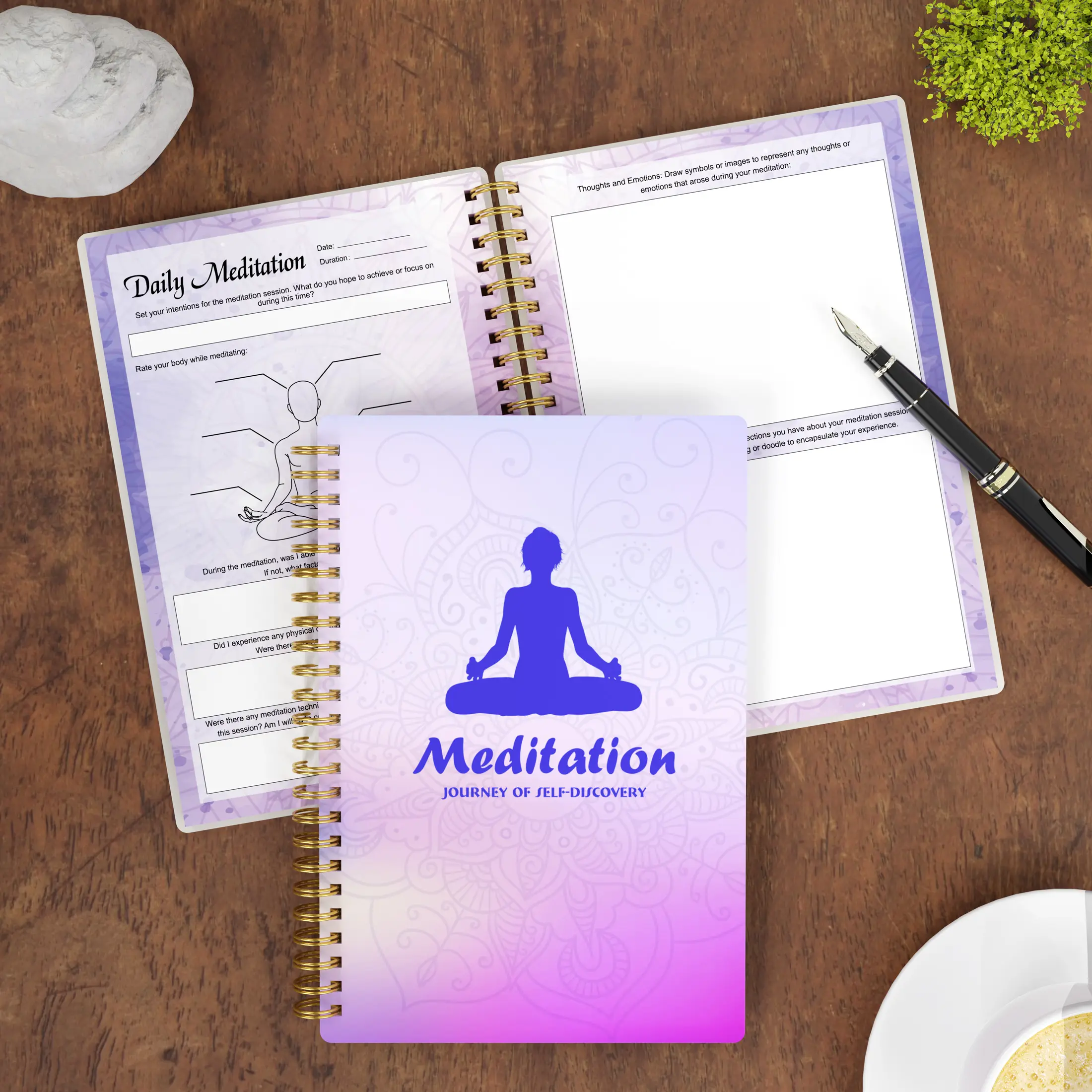A5 Book-Shaped Guided Meditation Journal - Office Stationery Journaling Supplies with Thick Paper, Twin-Wire Binding, Beginner-Friendly Prompts, Compact Aid to Track Progress, Write Down Thoughts, Enhance Meditation Experience & Boost Spiritual Serenity