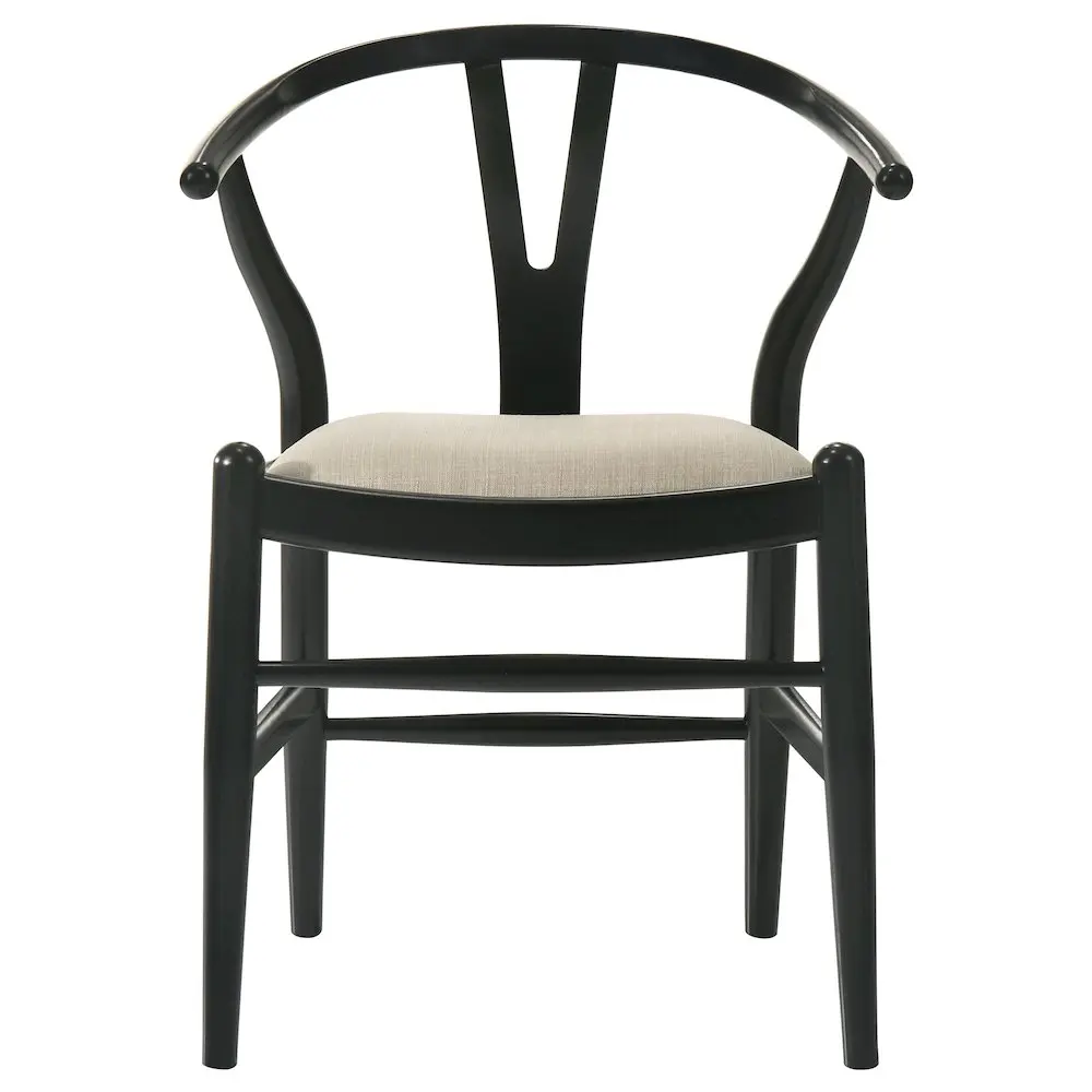 Crestmont Wood Wishbone Dining Side Chairs - Contemporary Tapered Kitchen Chairs with Tight Seat Cushions (Set of 2, Black)