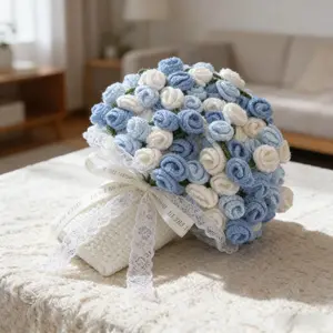 Blue Rose Bouquet Throw Blanket | Handmade Floral Gift for Loved Ones
