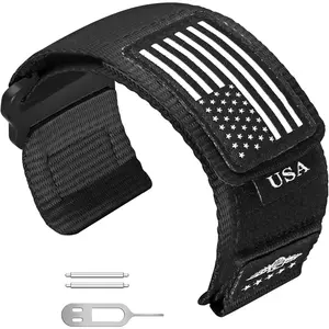 Rugged Tactical Nylon Watch Band for Garmin Instinct/Instinct 2 Solar, 22mm Sport Strap with Stars-Stripes Flag for Instinct Tactical/Tide/Esports/Instinct Solar