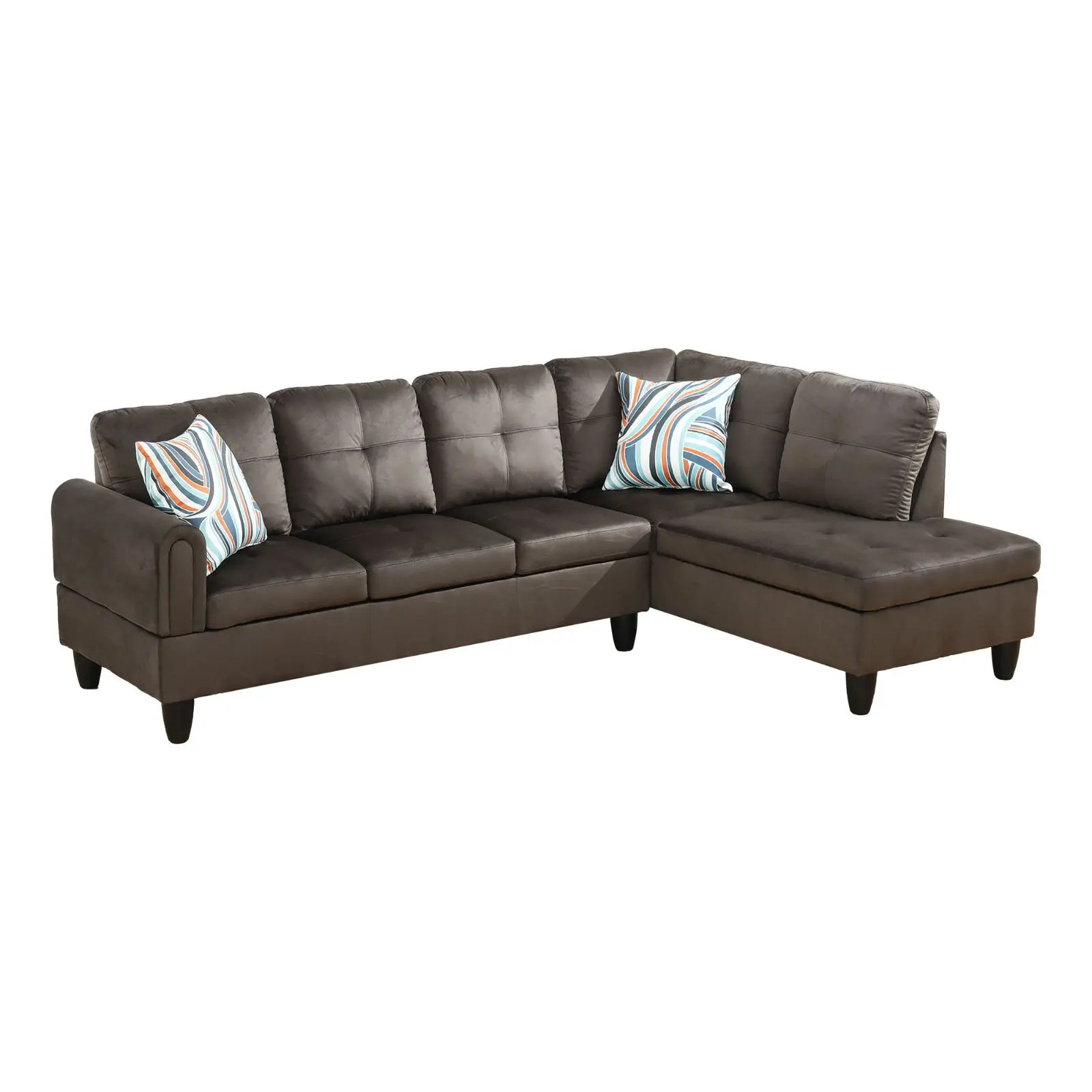 Dark Brown Flannel L-Shaped 2-Piece Sectional Couch Living Room Set with Ottoman Seat - Modern Furniture for 4-5 Adults, Modern Home Decor, F09715B-C+S