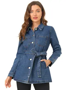 INSPIRE CHIC Jean Button Up Long Sleeves Washed Casual Denim Jacket