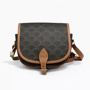 Pre-owned Celine Triomphe Canvas & Calfskin Crossbody Bags BJ1109904055 Triomphe Folco Saddle Bag