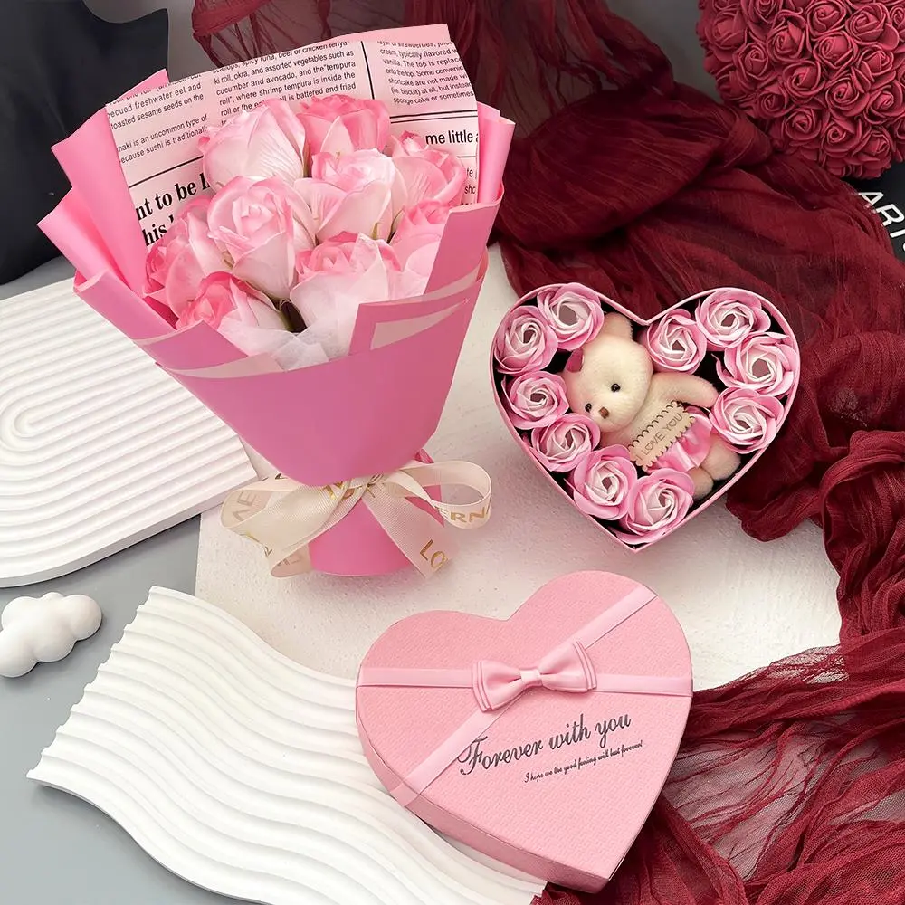 Artificial Rose Flowers Gift Box Set, 1 Set Romantic Letter Packaging Artificial Rose Bouquet & Bear Doll, Graduation Season, Wedding Season Gift, wedding favors, Party Supplies, Decor