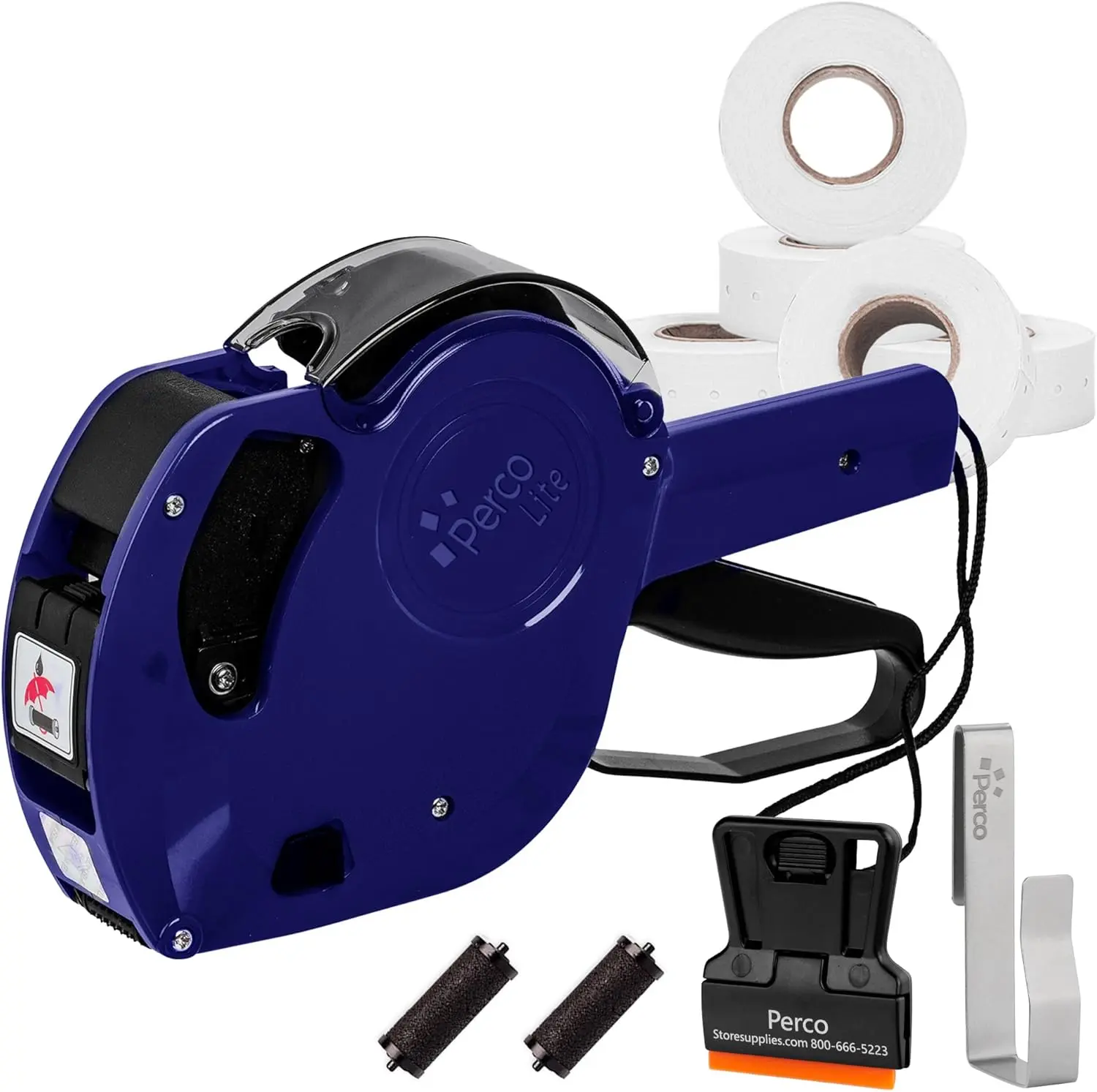 Perco Lite 1 Line Price Gun with Price-Marking Labels Kit — Includes 5,000 Blank White Labels, 1 Gun Clip, 2 Ink Rollers — 1 Ink Roll & Labels Preloaded — Ideal for Retail Pricing, Inventory, and More, Compact, Easy Setup