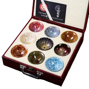 9pcs Tea Cup Set 60ml / 20z Multicolor Ceramic Cups in Gift Box for Tea Lovers Vibrant Design Ideal Present