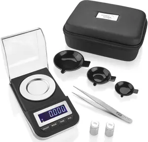 50g x 0.001 Grams, Premium High Precision Digital Milligram Scale, Includes Tweezers, Calibration Weights,Three Weighing Pans and Case