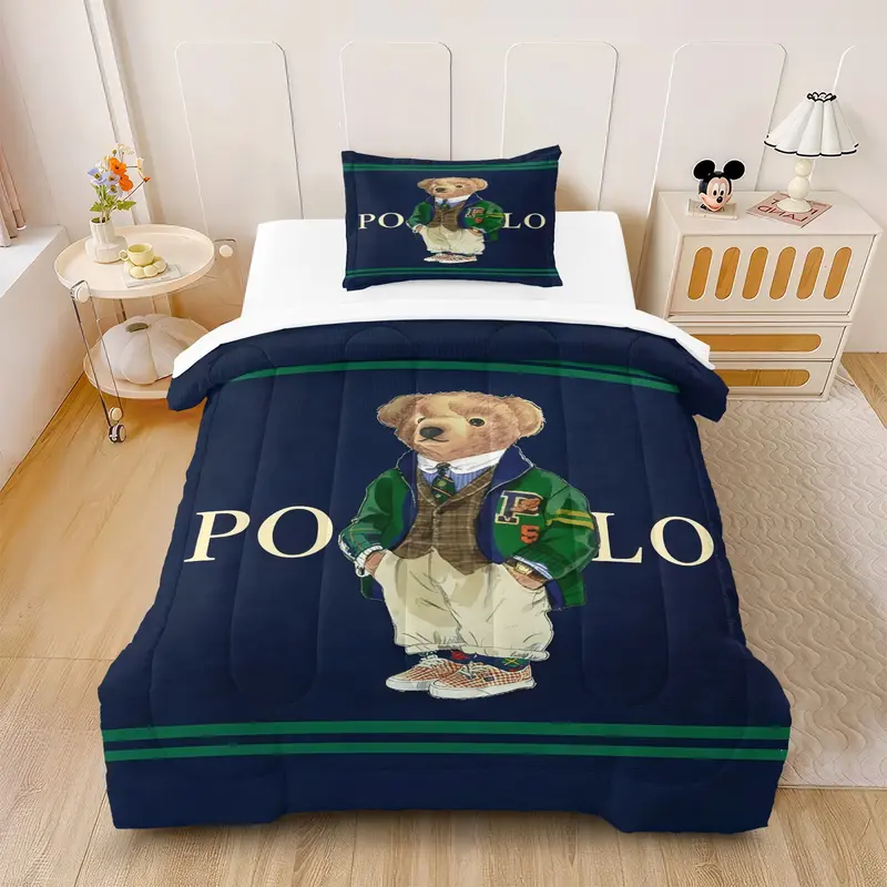 Bear Themed Comforter Set (Including 1 Quilt And 1-2 Pillowcases), Vintage Polo Teddy Bear Bedding, Suitable For Decorating Rooms And Bedrooms For Teenagers, Girls, And Boys