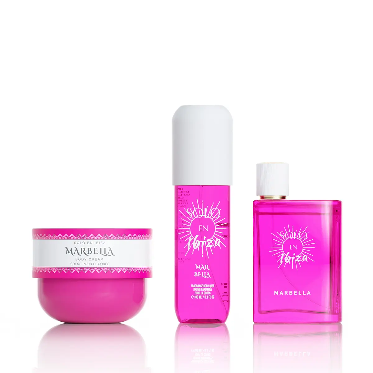 Solo En Ibiza Marbella Beauty Perfume Multi-Pack Gift Set - Fruity Aroma Body Care with Pitaya & Lychee Top Notes, Vegan Cruelty-Free Moisturizing Gentle Lightweight Body Mist & Cream
