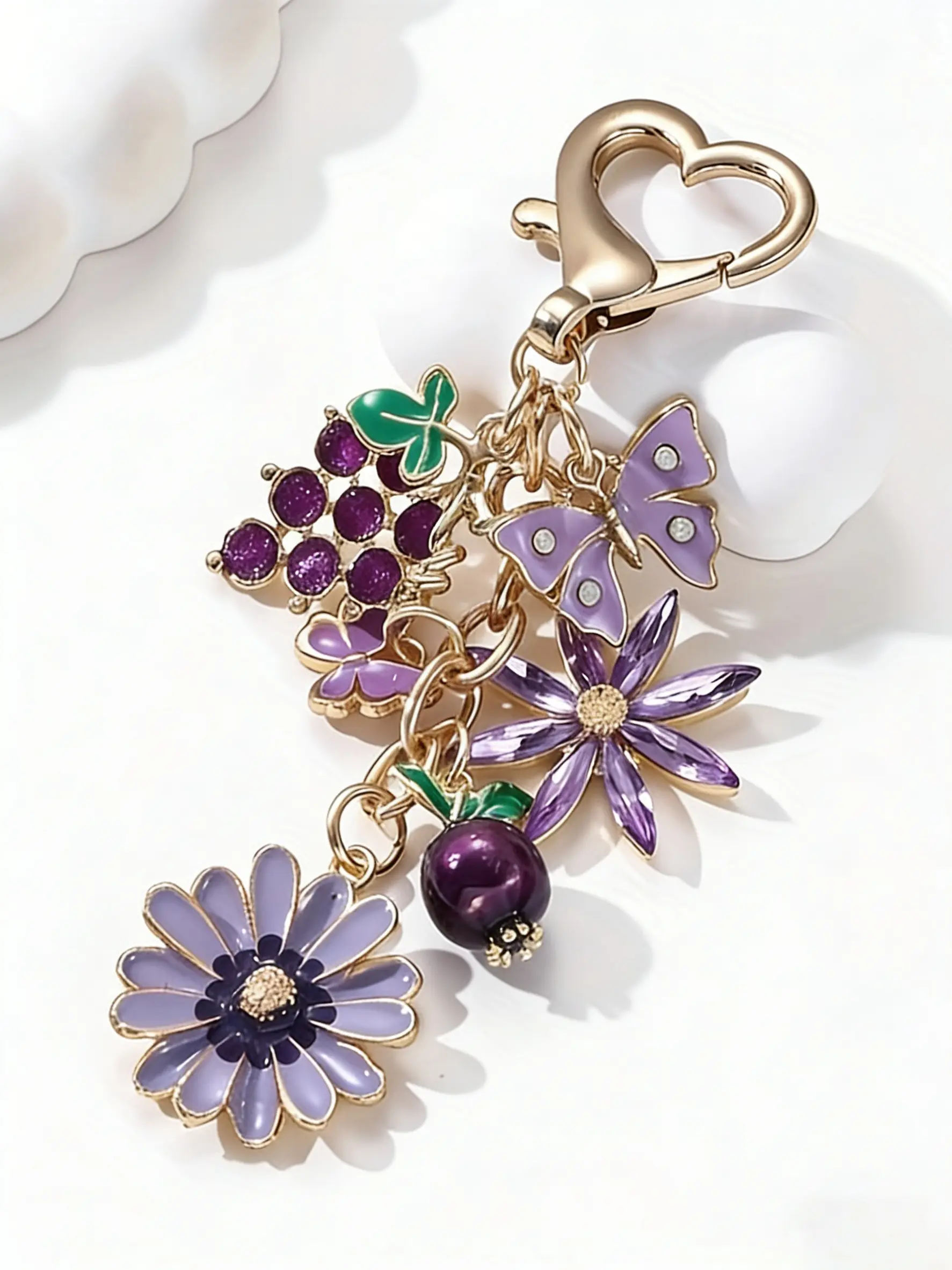 Purple Flower And Butterfly Bag Charm Purse Charms Trendy Bag Charms Multi-Element Combination Wear-Resistant Alloy Material Forest-Inspired Freshness Girly & Sweet Style Instagram-Vibe, Gentle & Soft Gifts For Friends / Birthday Gifts