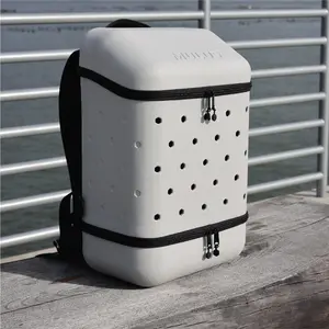 Ash Gray Portable Bag with Zippered Top and Black Strap