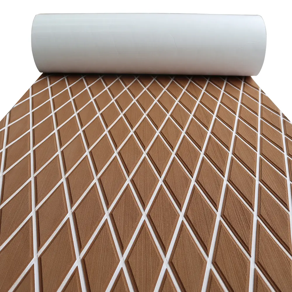 KXKZREN Customizable Diamond Pattern Self-Adhesive Brown & White EVA Foam Decking Sheet - Non-Slip Faux Teak Look Marine Matting, Waterproof, UV-Resistant, Chemical Corrosion-Resistant Cushioned Kayak Accessory for Yacht, Golf Carts, Kayak Accessories, Hi
