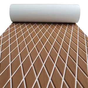 KXKZREN Brown and White Diamond Pattern EVA Foam Boat Decking Sheet, Self-Adhesive Marine Flooring Pad Non-Slip Faux Teak Deck Mat, Waterproof & UV Resistant DIY Boat Flooring for Yacht Pontoon RV Kayak and Motorboat Accessories