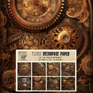 24 Sheets 6"x6" Decoupage Paper Pack Precise Mechanics of Steampunk Vintage Styled Pattern Paper for Decoupage Craft and Scrapbooking