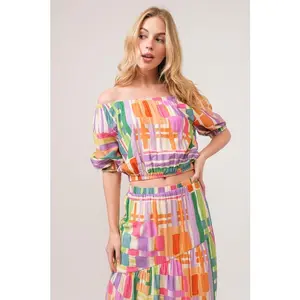 And The Why Asymmetric Geo Printed Tiered Maxi Skirt