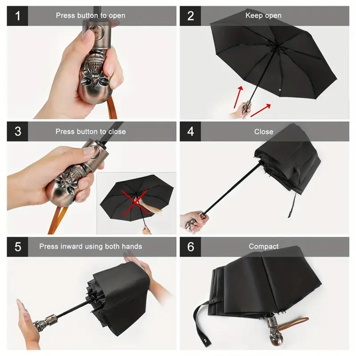 Personalized Creative Skull Handle Umbrella Windproof Waterproof Rainproof Large Surface Business Umbrella for Men and Women Multiple Specifications Available