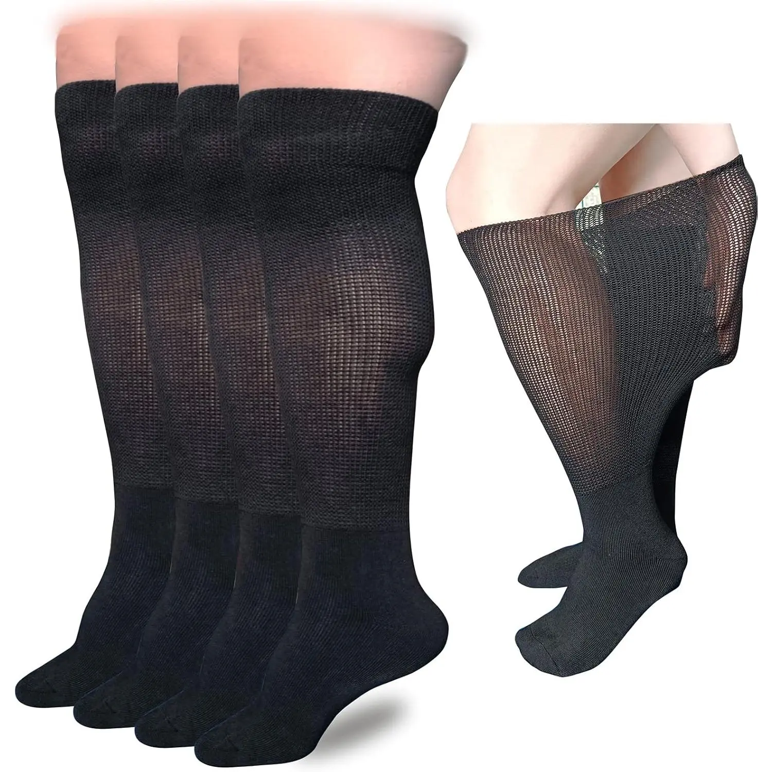 Extra Wide Lymphedema Bariatric Socks Knee High Replacemen Sock Liner for Air Cam Walkers Brace Orthopedics Cast Boot Men Women, Black-2pairs, One Size