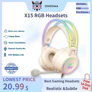 ONIKUMA Beige X15 PRO Gaming Headphones Headset Wired Cool Headphone Stereo Headset Deep Bass Loud Sounds No Delay Clear Mic Gaming Headsets Bluetooth Earbud