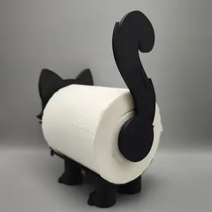 Black Cute Cat Toilet Paper Holder Suitable for Paper Towel Tube Diameter 38mm-41mm/1.50in-1.57in, The Paper Towel in The Picture Is Used As An Example, and The Product Does Not Include Toilet Paper