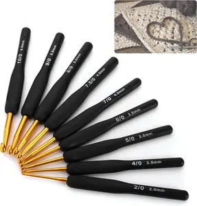 Black Gold Crochet Hooks Needles for Arthritic Hands, 2.0-6.0mm Crochet Hook Set Ergonomic Soft Grips Knitting Hook for Crochet Yarn Craft, Aluminum Knitting Crochet Supplies Kit for Knitter