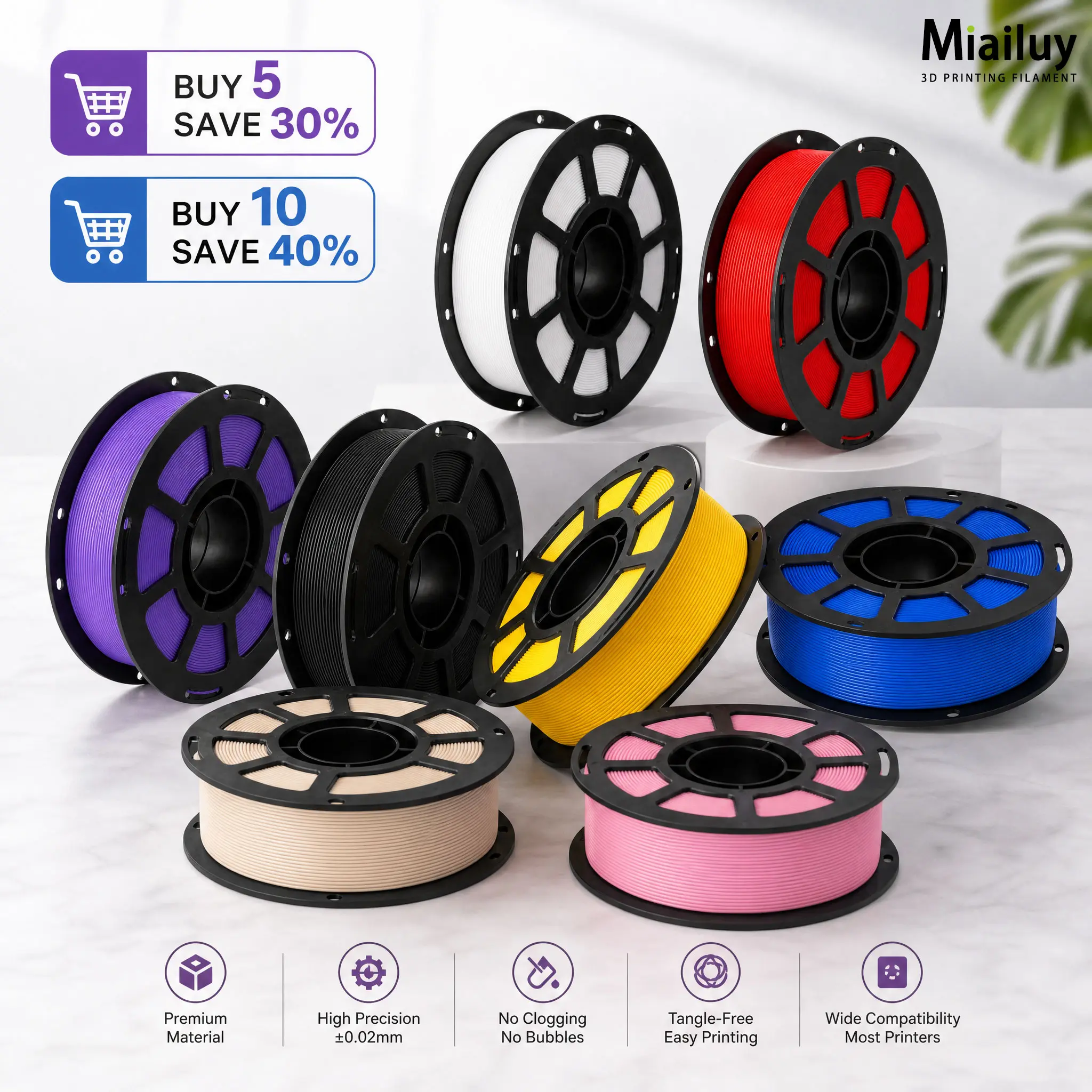 Miailuy 3D Printer Filament, 1.75mm 1kg PETG Spool, Tangle-Free, Clog-Free, Low Warping, Durable for Molds, Functional Prototypes, Large-Scale Models, High FDM Printer Compatibility, Easy Printing for Experienced Makers, End-Use Parts, Fdm Printers