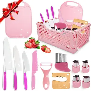 Easter Gift Kids Kitchen Knife Set for Real Cooking & Basket, Montessori Toys for 3 4 5 6 7 8 9 10 Year Old Girls Birthday Gifts, Toddler Knife Set, Toddler Kitchen Tools