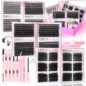 YIDUO Eyelash Cluster Kit 30D-100D + 3D Effect Eyelash Cluster Set 8-18mm Cluster Eyelash Extension Set 1548 Pieces D-Curl, Includes Eyelash Adhesive and Sealer*2, Eyelash Remover, Eyelash Tweezers, Eyelash Brush—for easy DIY at home.