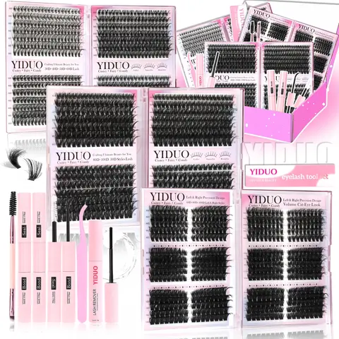 YIDUO 1548 Pieces Eyelash Cluster Extension Kit, Lashes Clusters Kit, Makeup, 30D-100D + 3D Effect, 8-18mm D-Curl, Includes Lash Adhesive, Sealer (x2), Remover, Tweezers & Brush, for Easy DIY at Home