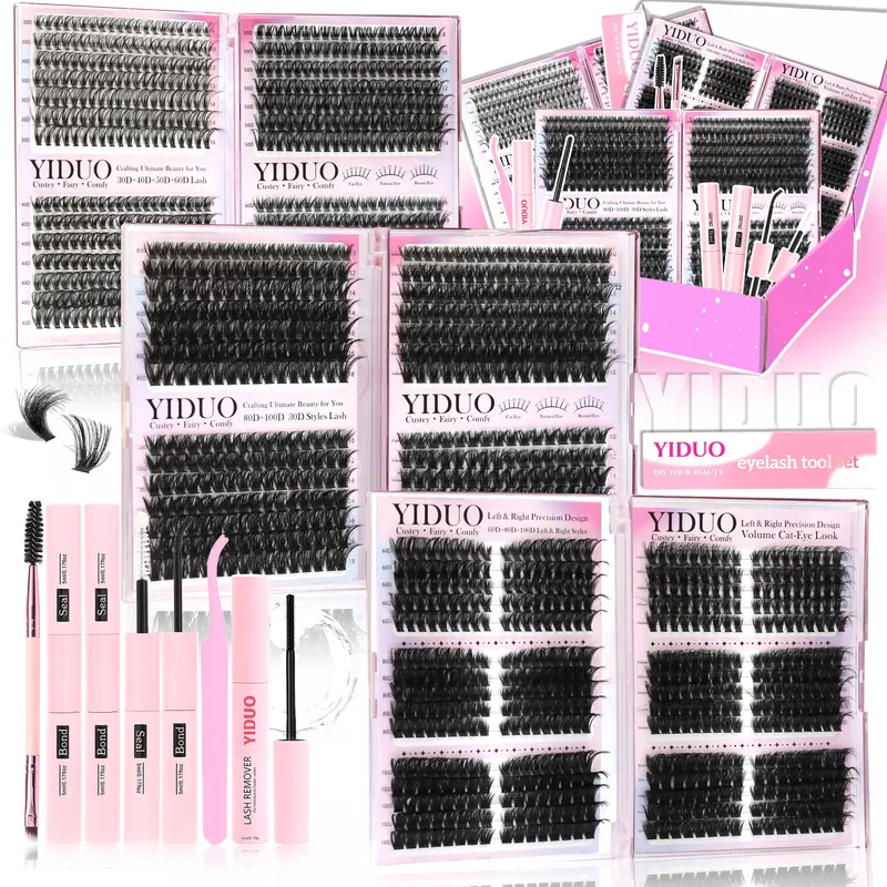 YIDUO 1548 Pieces Eyelash Cluster Extension Kit, Lashes Clusters Kit, Makeup, 30D-100D + 3D Effect, 8-18mm D-Curl, Includes Lash Adhesive, Sealer (x2), Remover, Tweezers & Brush, for Easy DIY at Home