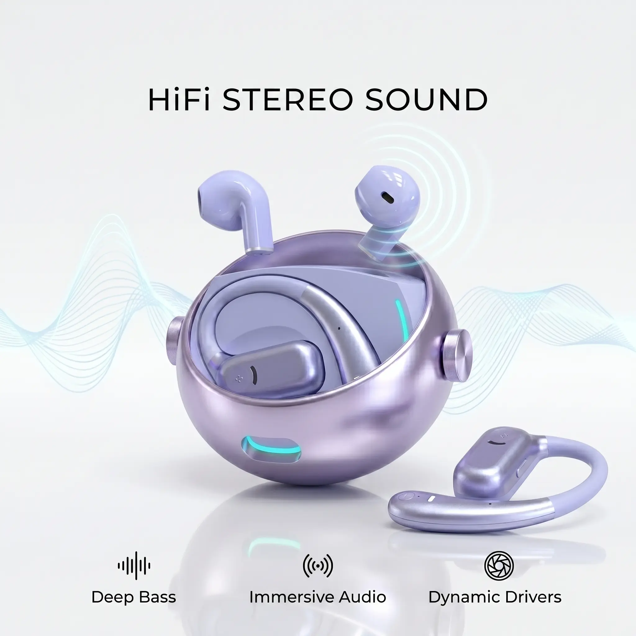 Pain-Free Open Ear Wireless Clip Earbuds | HiFi Deep Bass Earring Headphones | Rotating Star Ring Bluetooth Sport Earphones | 40H Battery Crystal Clear Sound