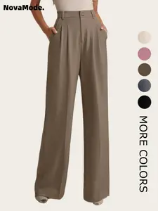 Women's Solid Pocket Pants, Casual Comfy Trousers for Work Office Business Daily Wear, Ladies Bottoms for All Seasons, Comfortable trousers