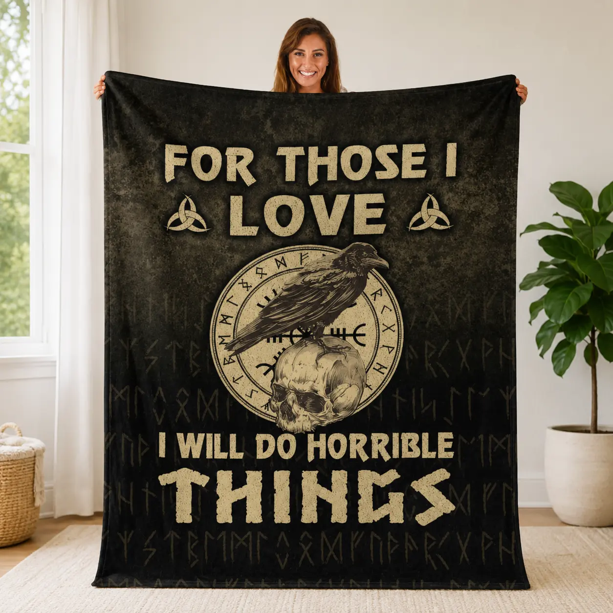 For Those I Love Viking Blanket Raven Skull Norse Flannel Throw Gift For Him Viking Lovers