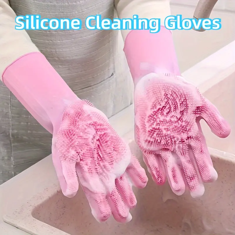 4Pcs Silicone Cleaning Gloves with Brushes, Dishwashing Tools That Do Not Harm Hands