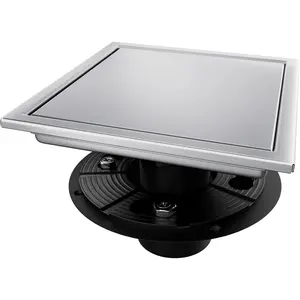 Square Shower Drain, Silver Shower Drain 6 inch with Flange and 2 in 1 Tile-Insert Cover, AISI 304 Stainless Shower Drain with Hair Catcher and Flange