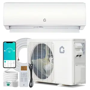 9000 BTU wall mounted mini split air conditioner and heat pump -20 SEER2 efficient, pipeless inverter, R454B refrigerant, quiet, remote control, easy to install, 208-230V, up to 450 square feet